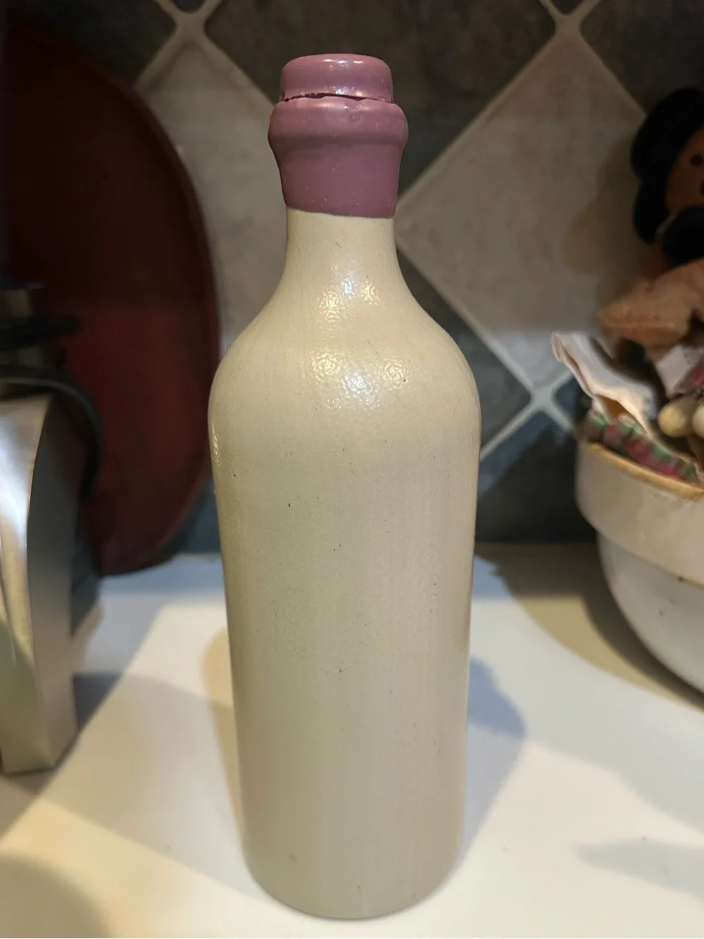 VTG MKM CROCK WINE BEER ALE CIDER VINEGAR CERAMIC CORK BOTTLE VASE CREAM GRAY .7